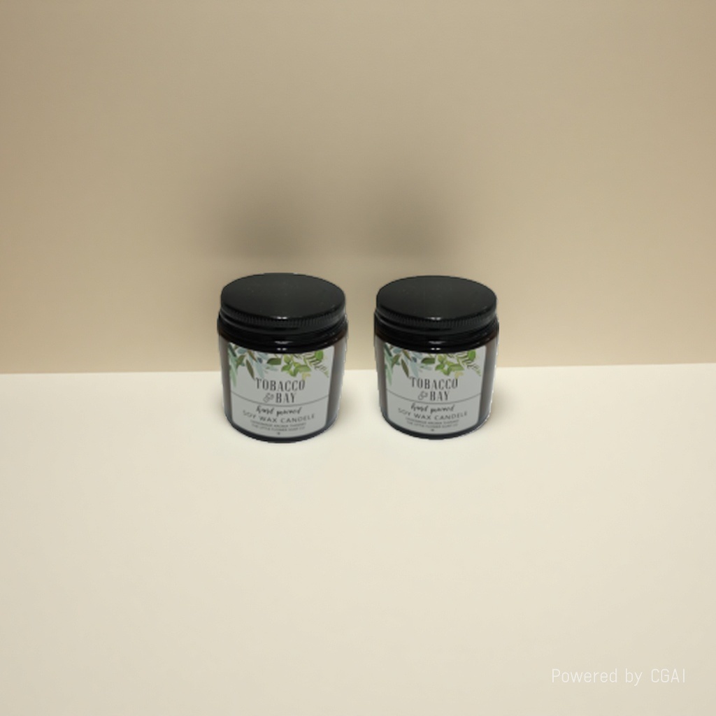 灵芝石斛烟草叶香薰蜡烛黑色盖罐TOBACCO LEAF绿叶图案