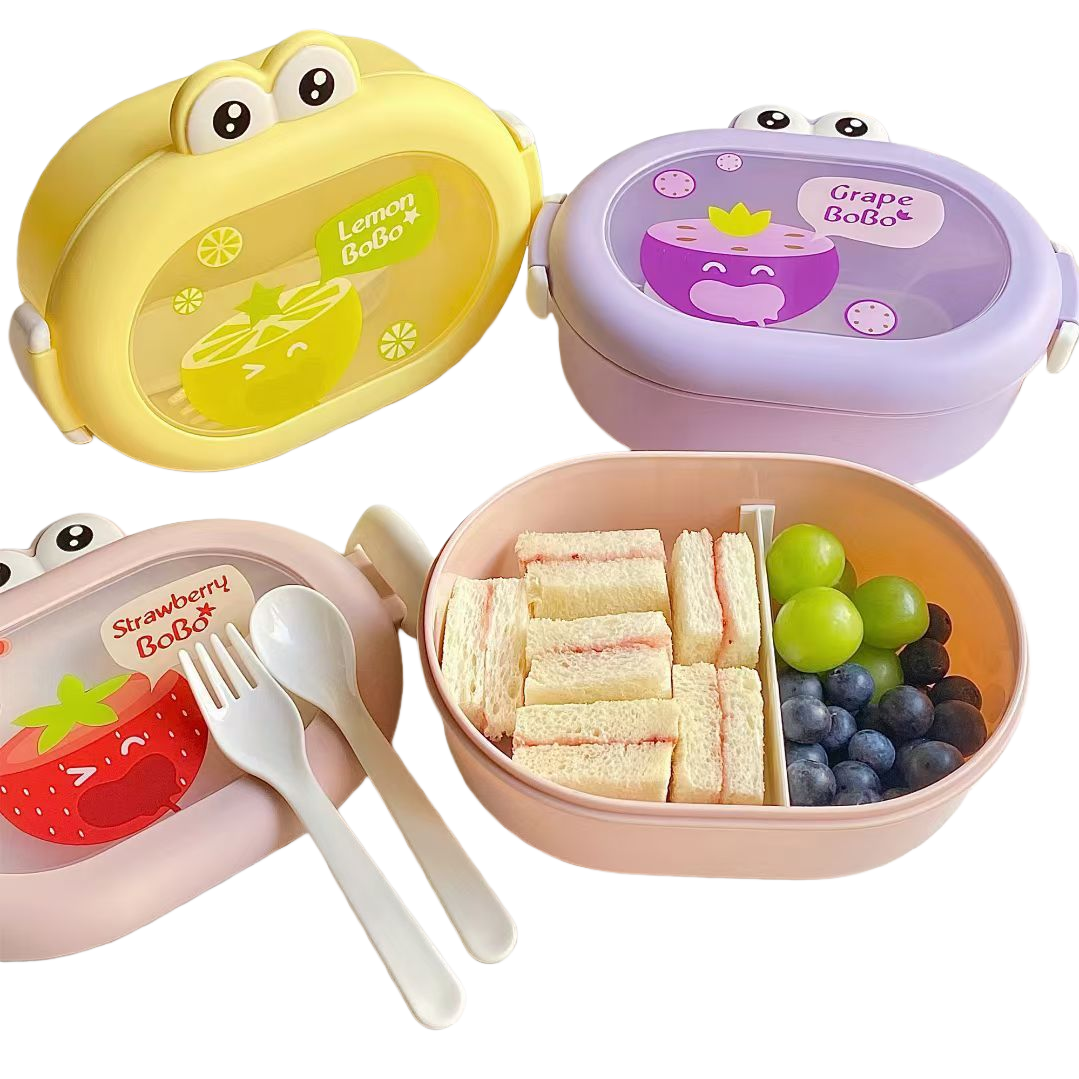 Cute little frog and chicken children's lunch box, portable outdoor complementary food box for toddlers, student fruit box, compartments PP bento