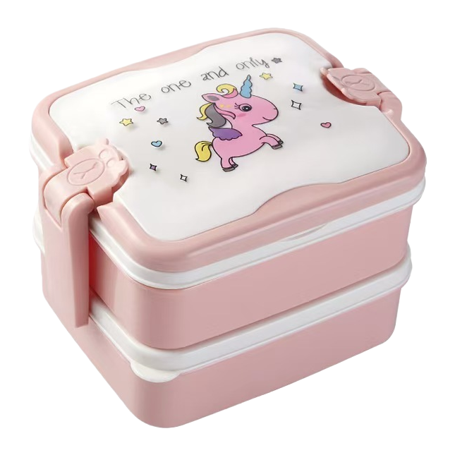 Plastic lunch box, food-grade insulated cartoon double-layer, office worker gift, portable food box, cartoon lunch box Item Picture
