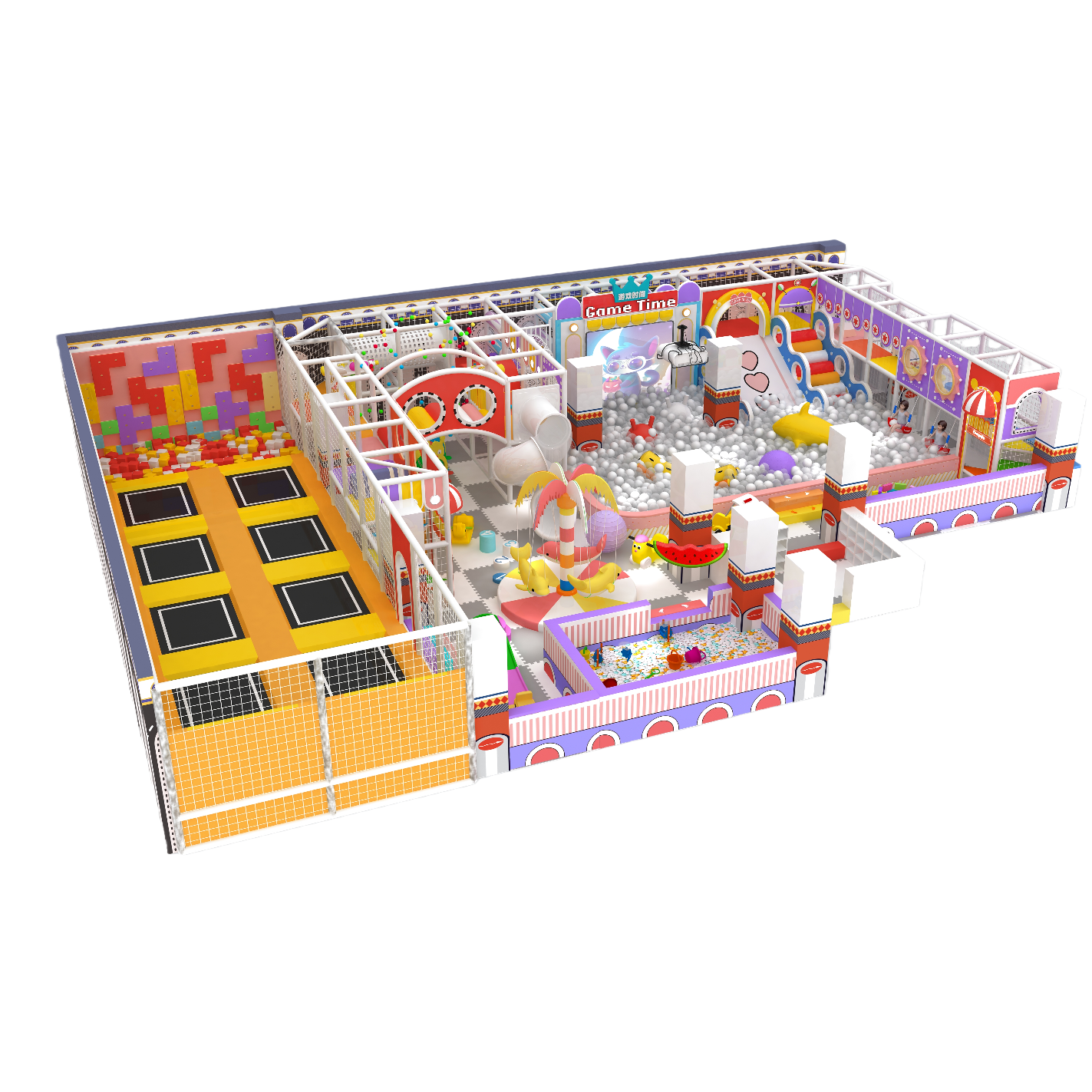 The indoor playground for children, the climbing game house, the ball pool and the fence are designed with an integrated soft package for safety Item Picture