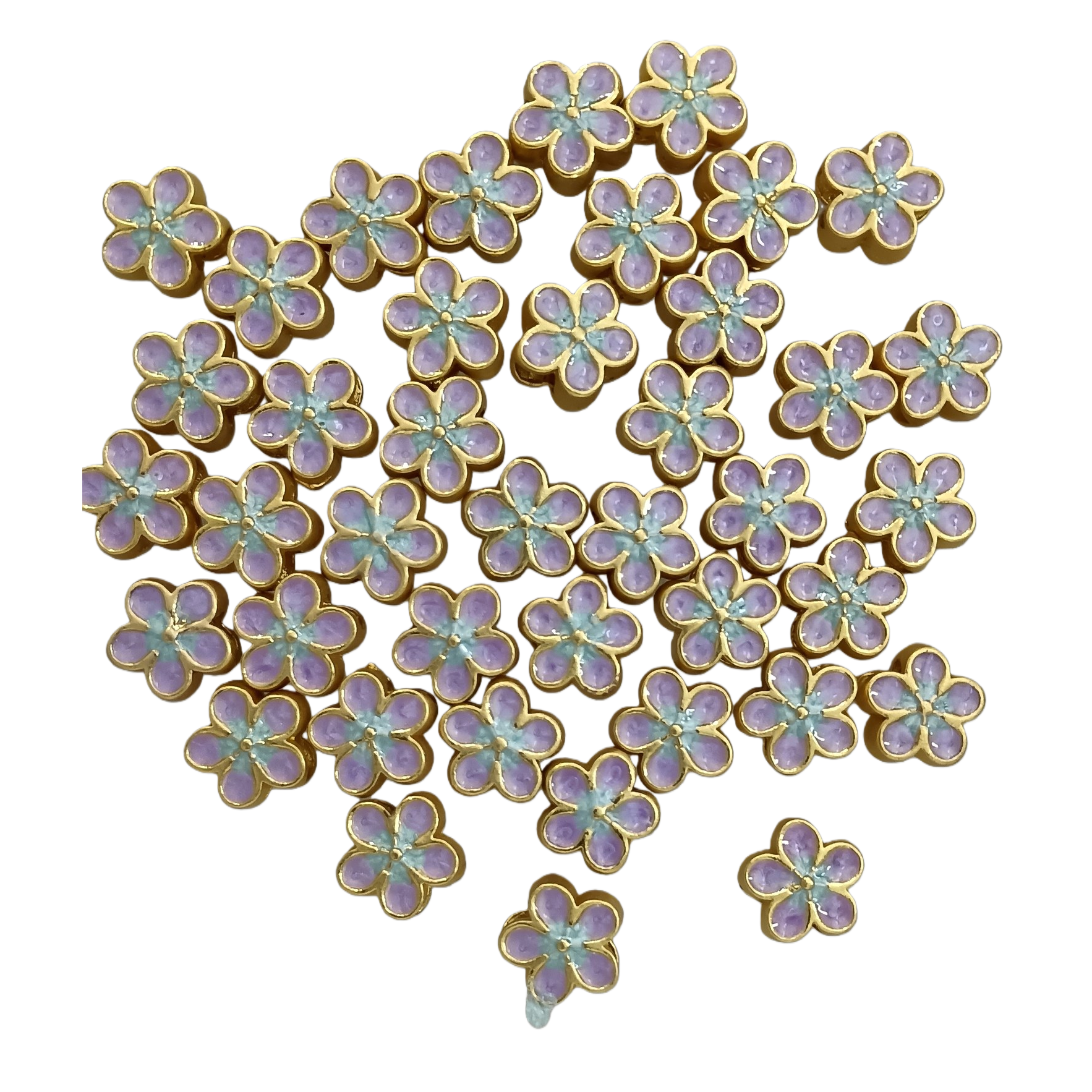 Alloy electrophoretic high-color-retention flower DIY headwear, electroplated dot green small flower multi-hole pendant accessories Item Picture