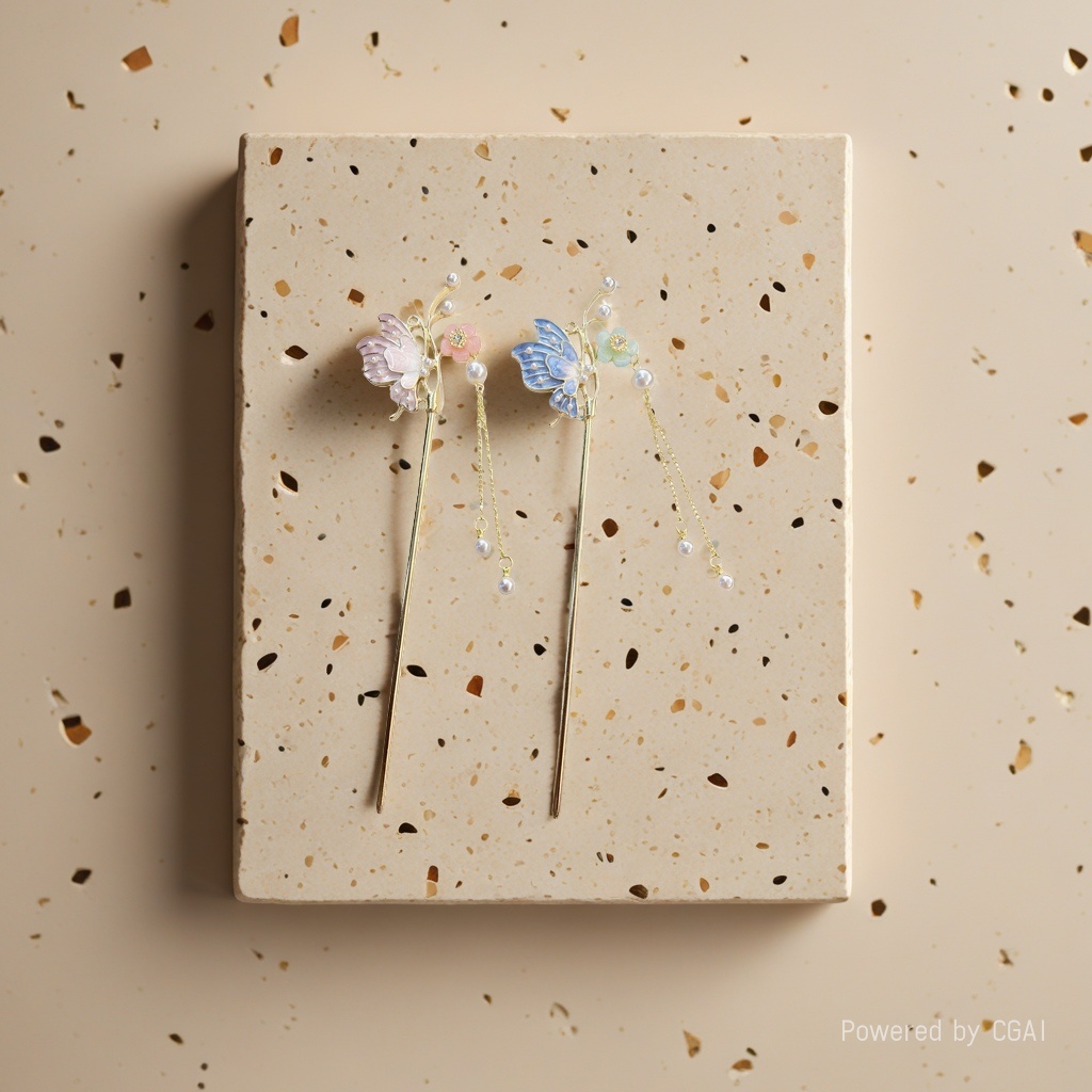 Wholesale of exquisite ancient-style hairpins, magnolia flower hairpins, stepping tassel hair accessories, high-end U-shaped hairpins and hair accessories details Picture