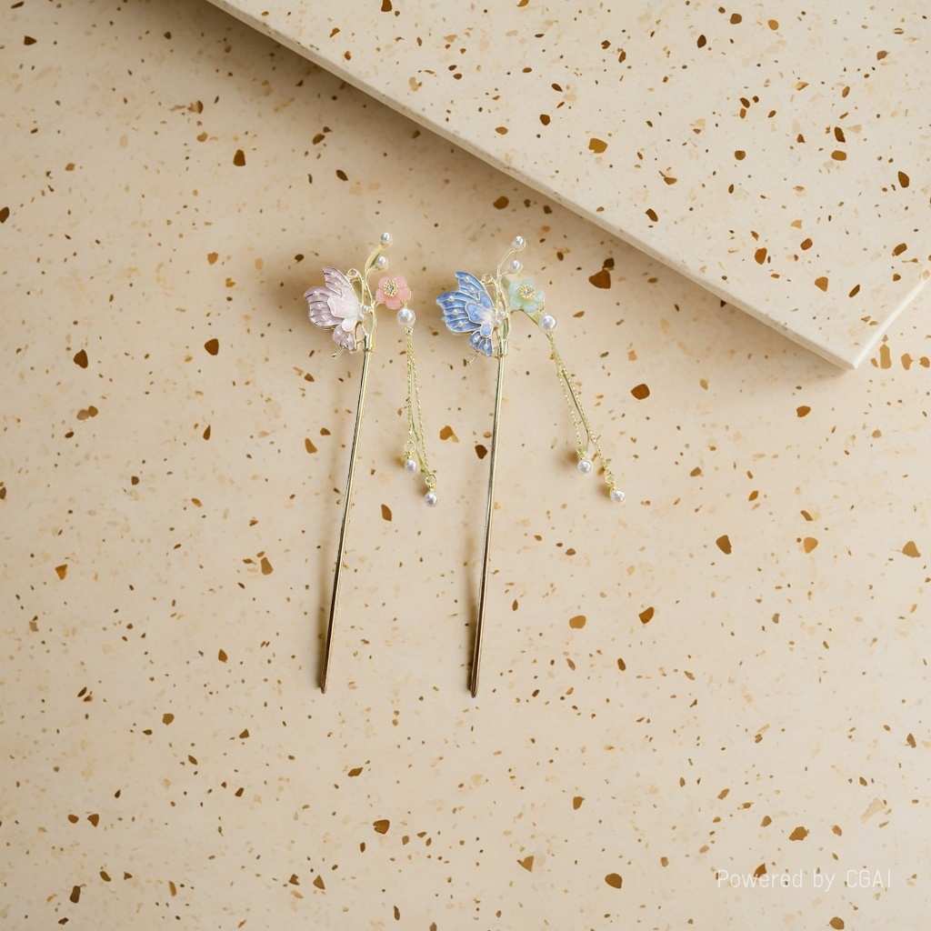 Wholesale of exquisite ancient-style hairpins, magnolia flower hairpins, stepping tassel hair accessories, high-end U-shaped hairpins and hair accessories Specification image