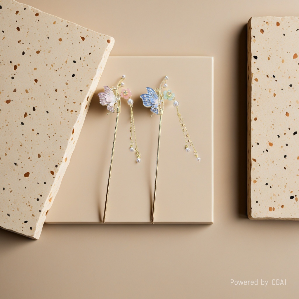 Wholesale of exquisite ancient-style hairpins, magnolia flower hairpins, stepping tassel hair accessories, high-end U-shaped hairpins and hair accessories