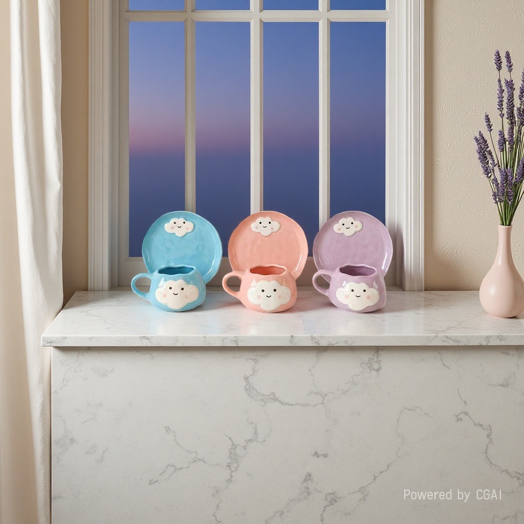 The cute cloud-patterned ceramic tableware set includes bowls, chopsticks, cups and plates. The ceramic bowl set comes in three colors and can be freely matched details Picture