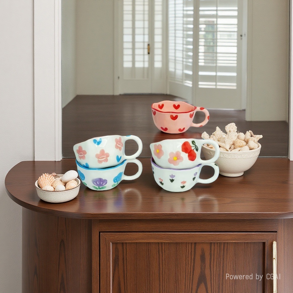 Cute and fresh hand-molded coffee cups and plates, girlish mugs, afternoon tea ceramic cups, hand-painted cups with high appearance standards