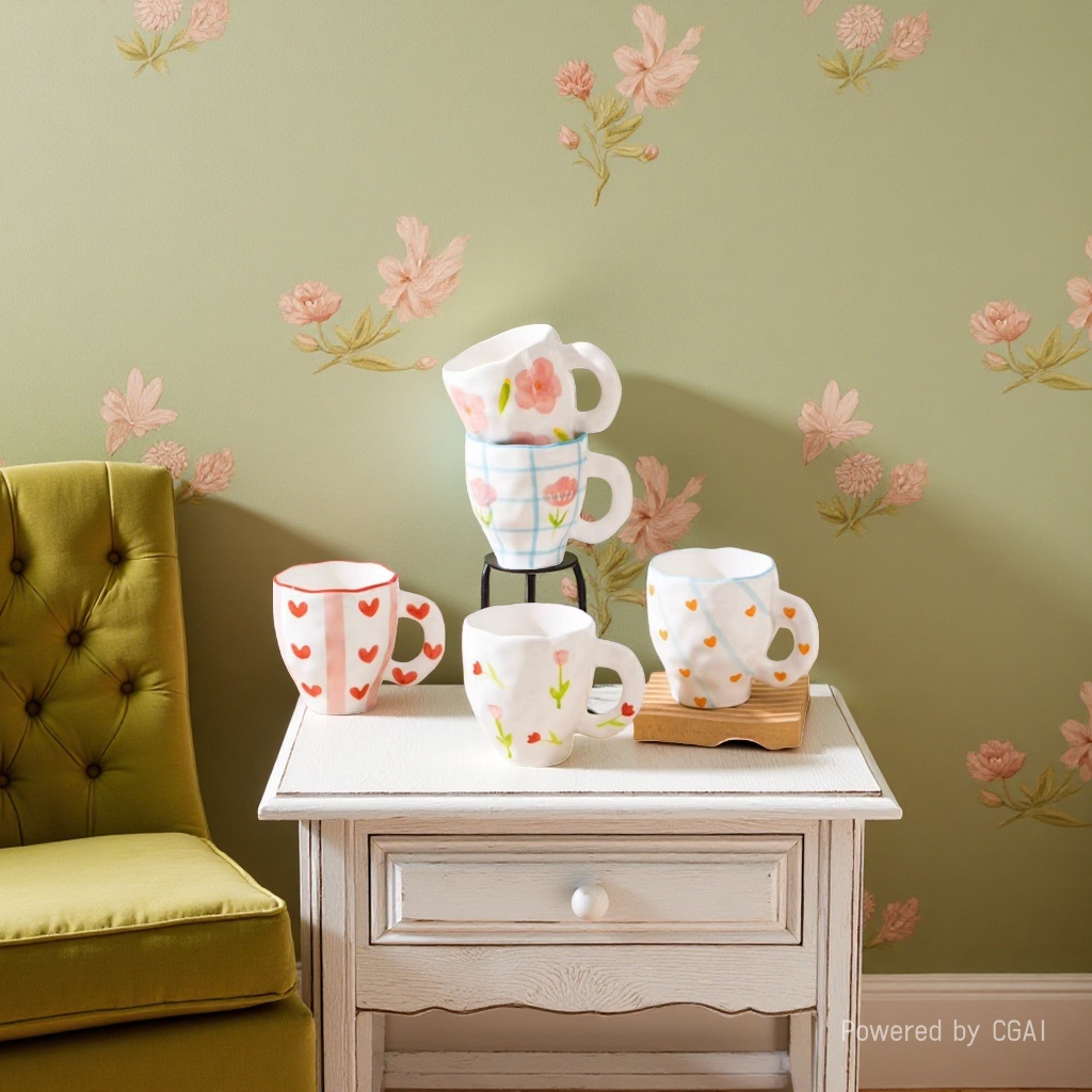 Underglaze hand-painted coffee cups and saucers, hand-molded creative small-capacity small heart-shaped irregular ceramic coffee cups, afternoon tea details Picture