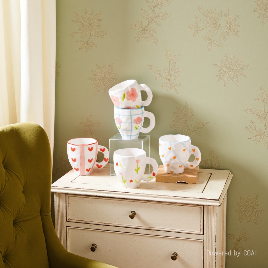 Underglaze hand-painted coffee cups and saucers, hand-molded creative small-capacity small heart-shaped irregular ceramic coffee cups, afternoon tea Specification image