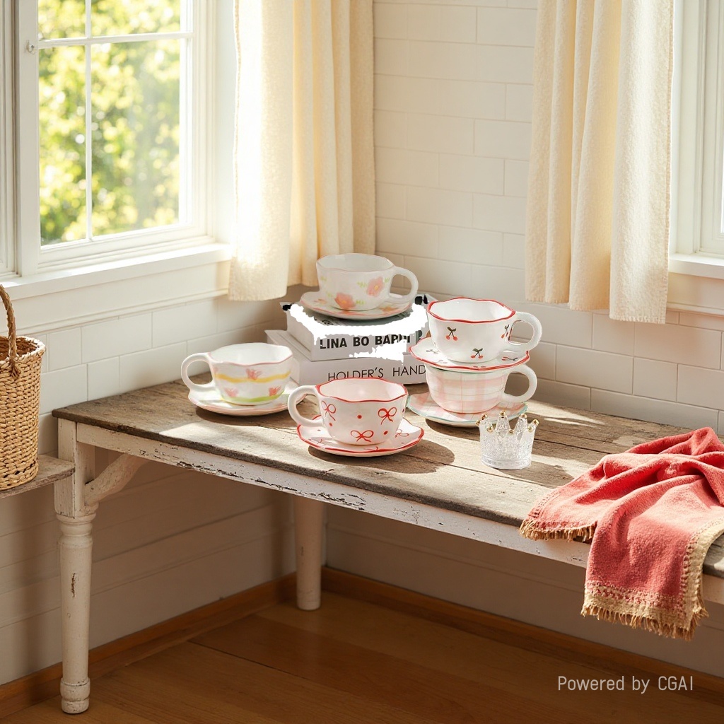 Creative coffee cup and saucer set, high appearance level, hand-molded ceramic water cup, hand-painted fresh afternoon tea cup, mug Specification image