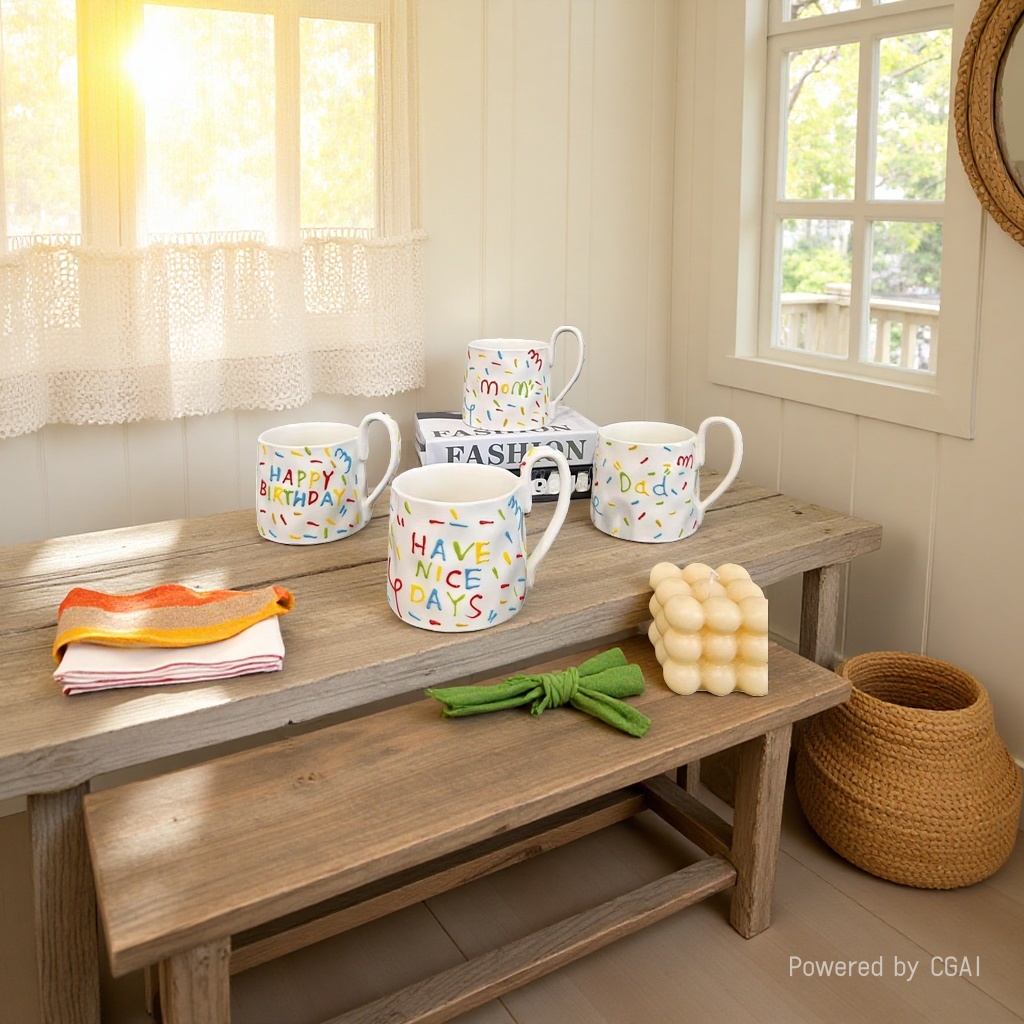 Cross-border ceramic sugar needle breakfast cups, ceramic mugs, embossed three-dimensional sugar needle milk cups, ceramic painted coffee cups details Picture