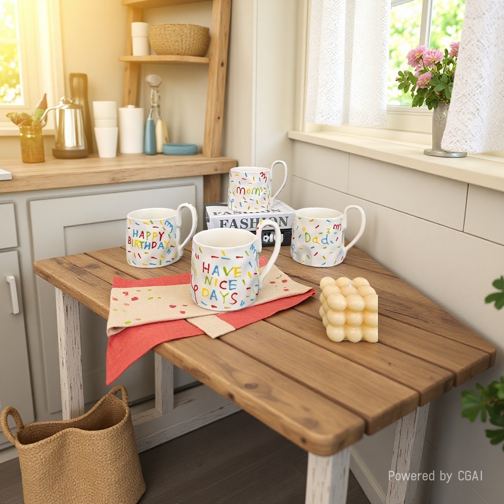 Cross-border ceramic sugar needle breakfast cups, ceramic mugs, embossed three-dimensional sugar needle milk cups, ceramic painted coffee cups Specification image