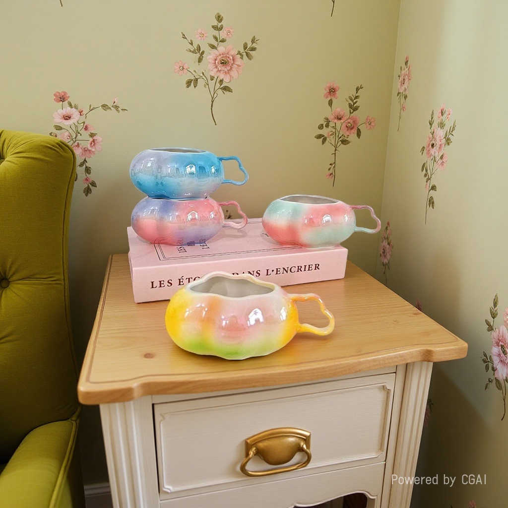 Enamel-colored light luxury ceramic coffee cup, elegant appearance level for girls, home rose afternoon tea cup Application Scenario