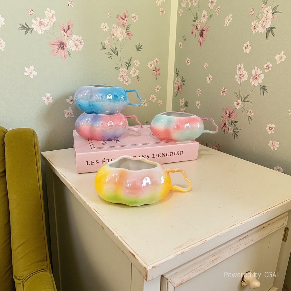 Enamel-colored light luxury ceramic coffee cup, elegant appearance level for girls, home rose afternoon tea cup Specification image
