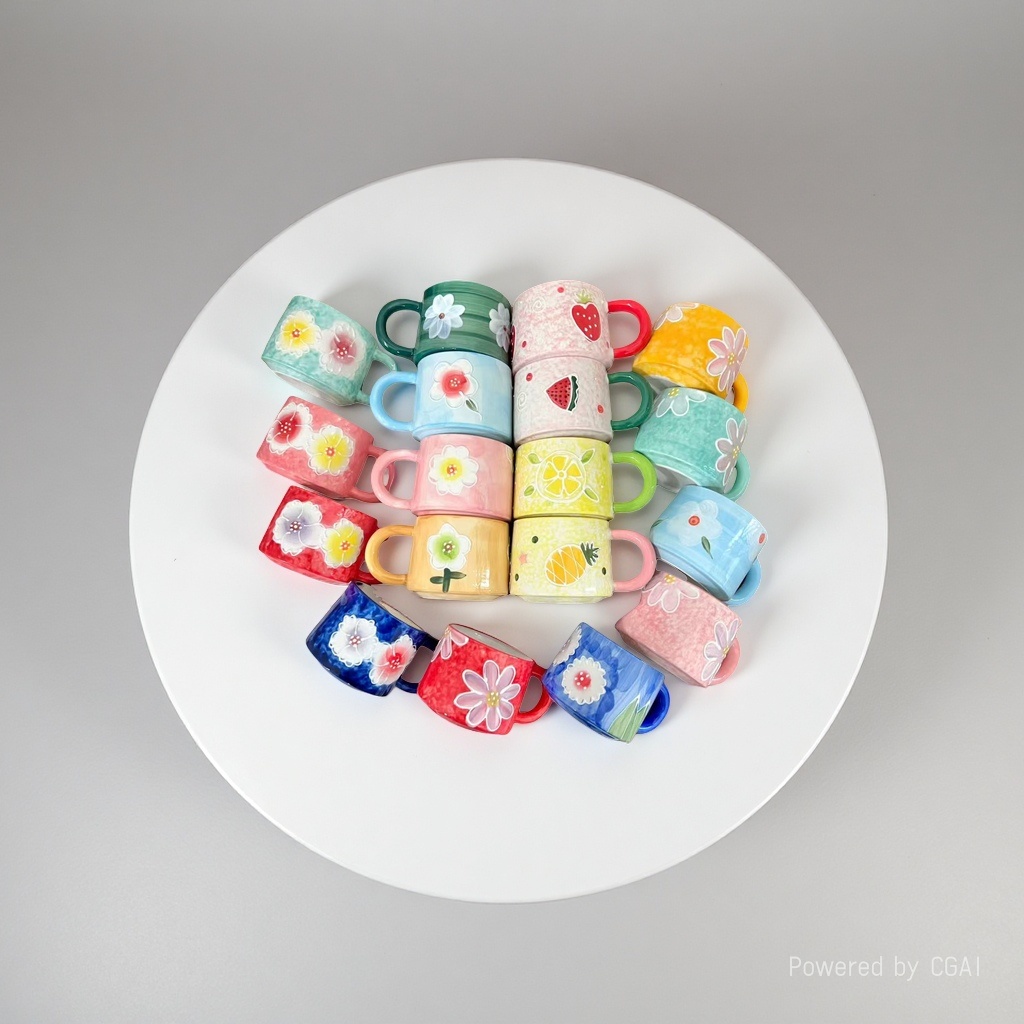 Hand-painted relief mugs, household ceramic water cups, cute and girlish drinking cups, coffee cups, afternoon tea cups Specification image