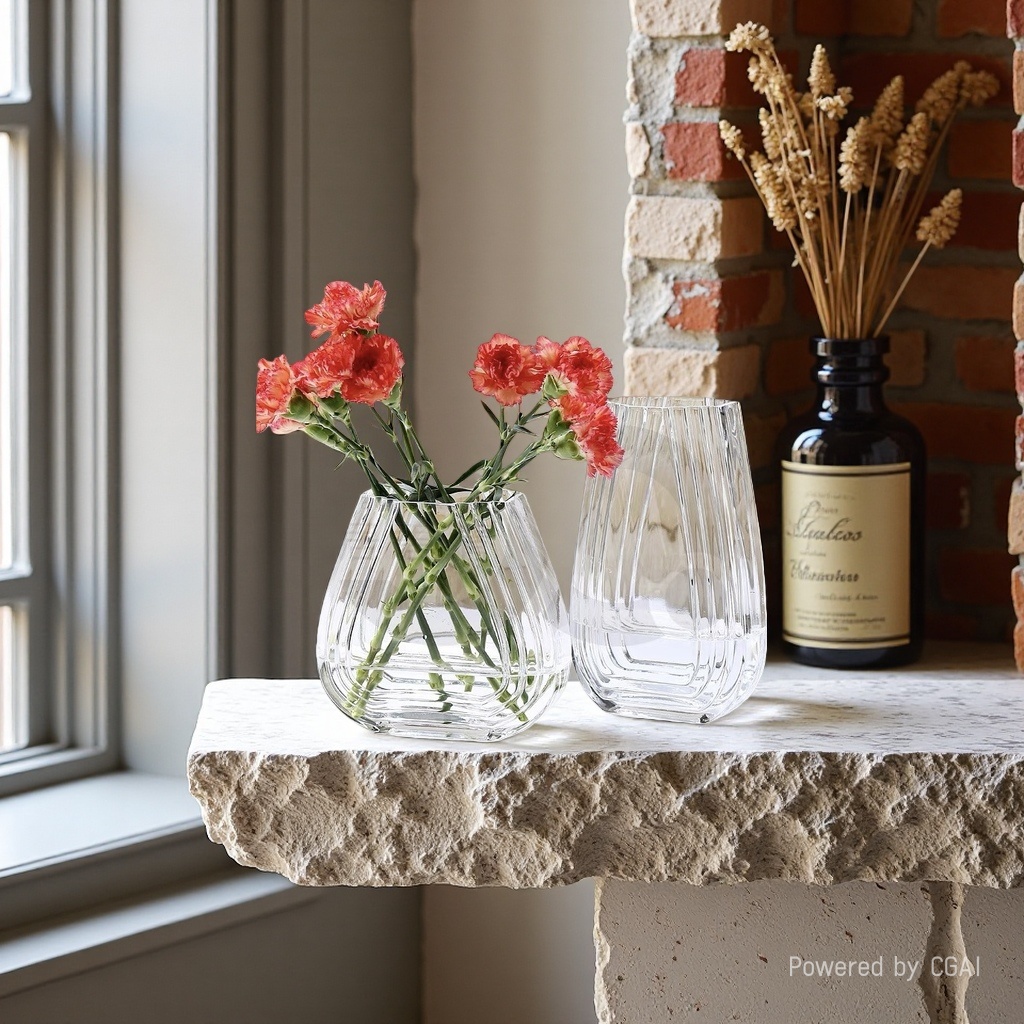 Nordic minimalist original color tree-patterned glass vase, living room dining table, dried flower arrangement, flower vases, home decoration