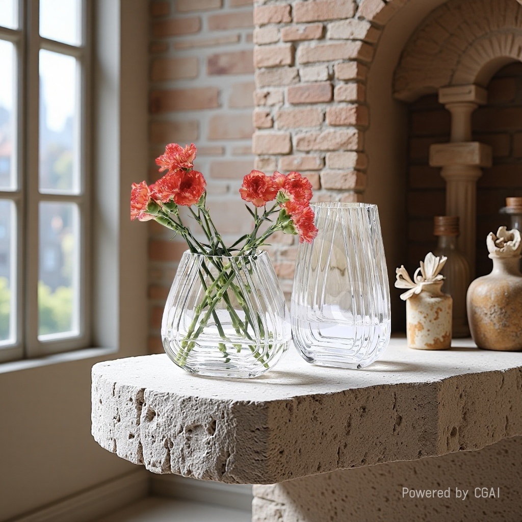 Nordic minimalist original color tree-patterned glass vase, living room dining table, dried flower arrangement, flower vases, home decoration details Picture