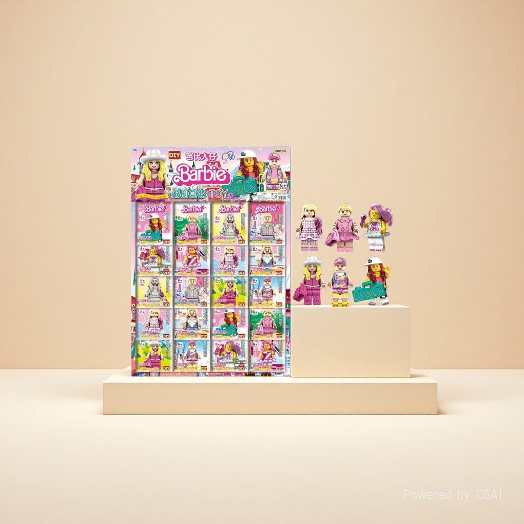 Barbie building block minifigure toy packaging box, electronic building block beans, Lego-compatible water column rocket minifigure supplement pack Specification image