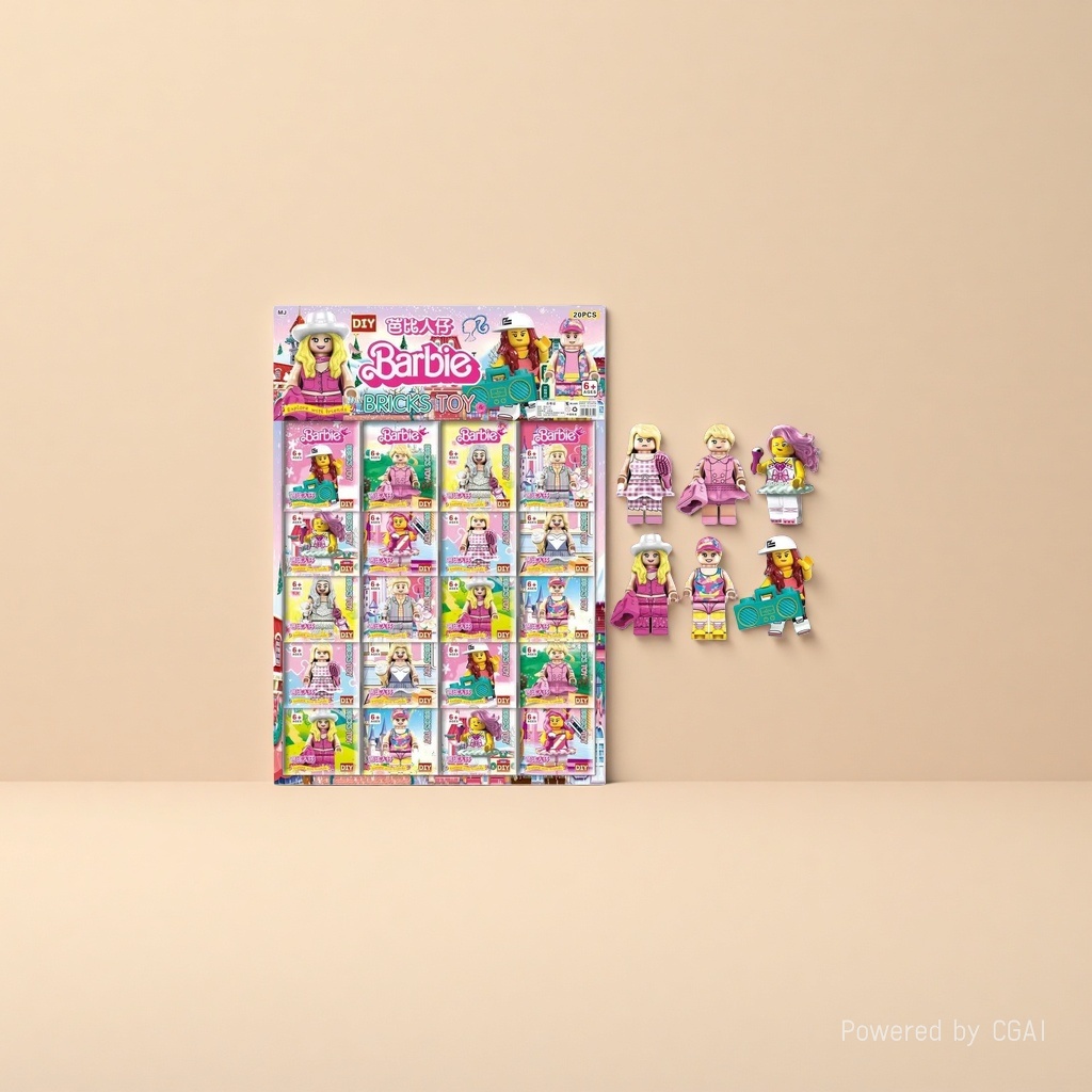Barbie building block minifigure toy packaging box, electronic building block beans, Lego-compatible water column rocket minifigure supplement pack Application Scenario