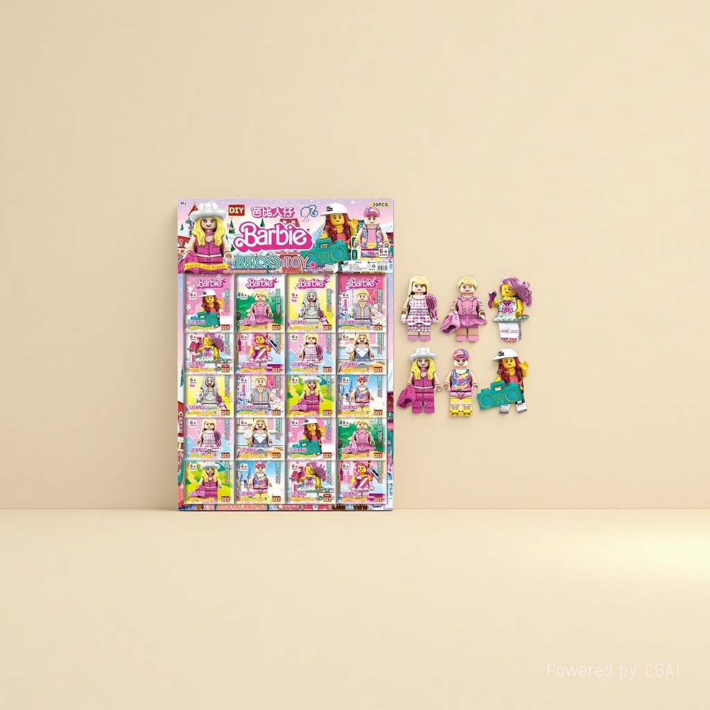 Barbie building block minifigure toy packaging box, electronic building block beans, Lego-compatible water column rocket minifigure supplement pack
