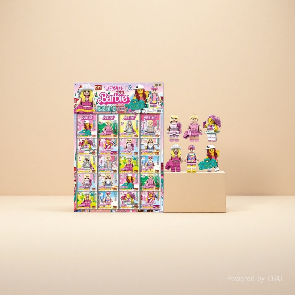 Barbie building block minifigure toy packaging box, electronic building block beans, Lego-compatible water column rocket minifigure supplement pack details Picture
