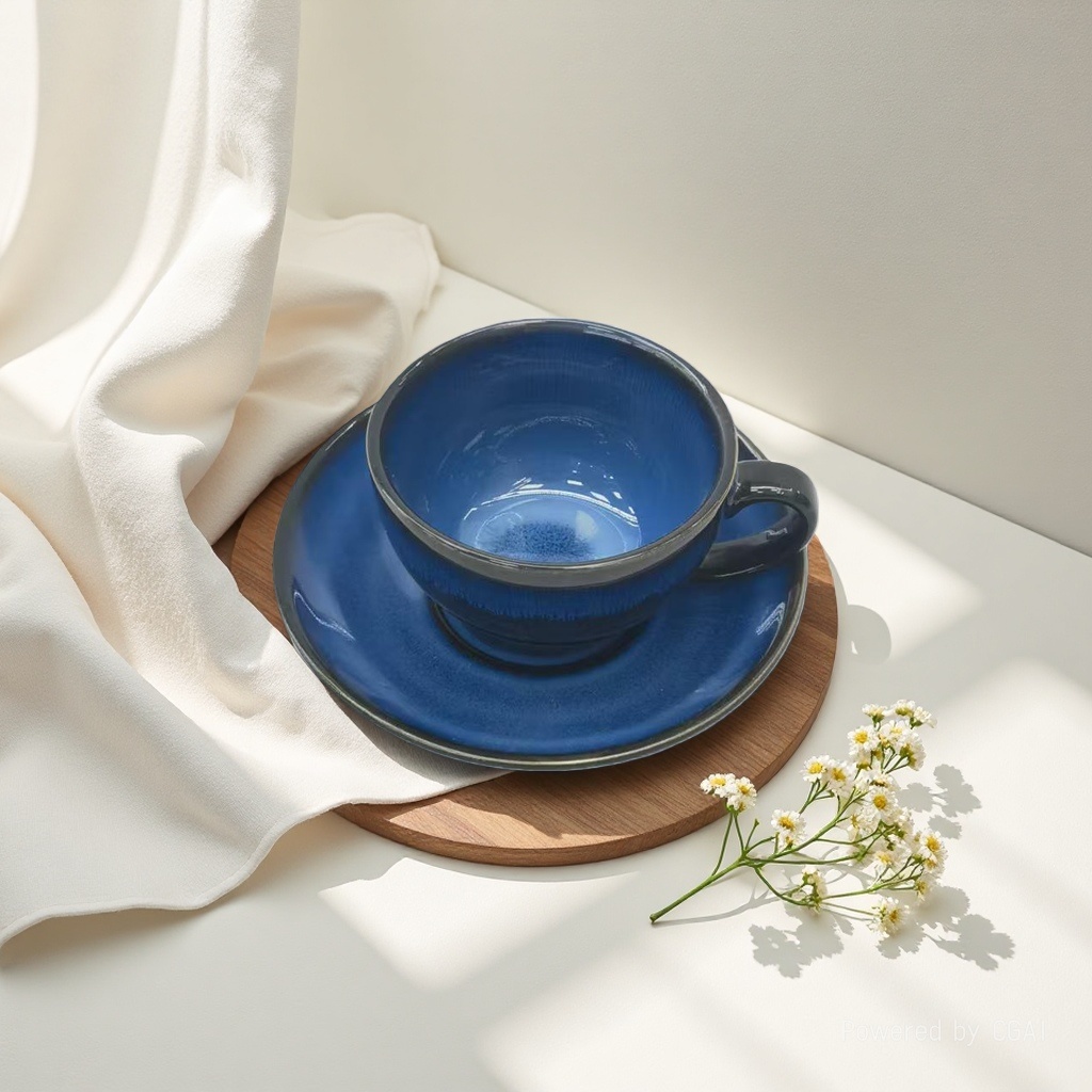 Blue ceramic Turkish teacup with saucer and green tea water cup with leak-proof design Item Picture