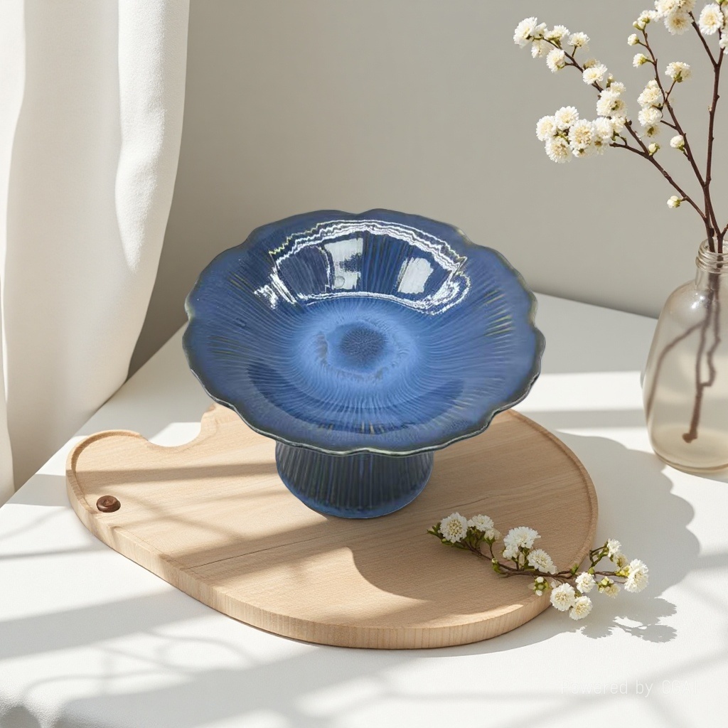 The main body of the blue ceramic high-footed plate is a combination of small celadon tea sets and wine sets Item Picture