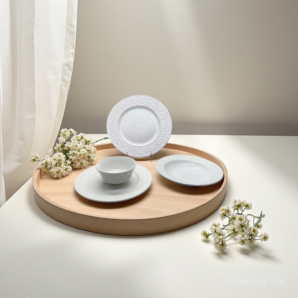 The white ceramic tableware set is equipped with 304 stainless steel tableware, instant noodle bowls and cute plates and bowls Item Picture