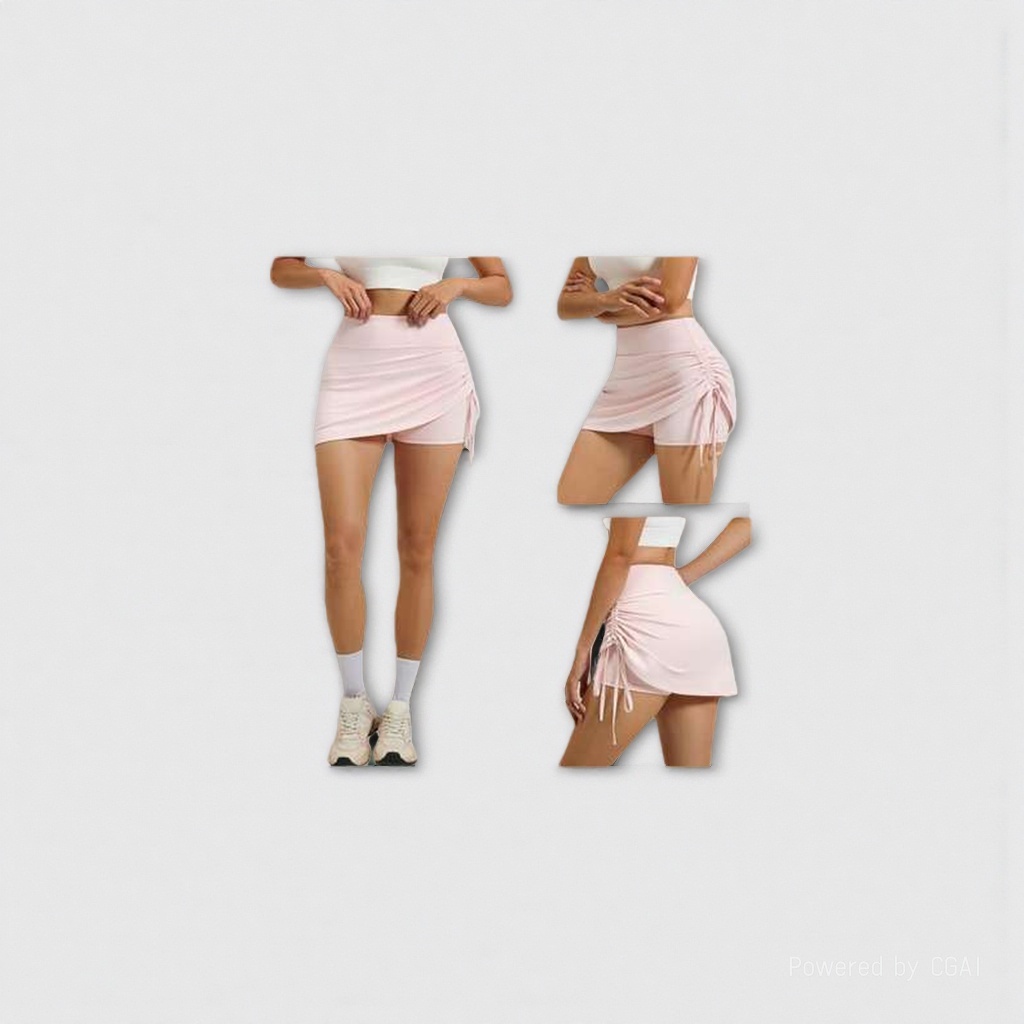 Pink sports short skirt, high-waisted women's slimming yoga running fitness dress details Picture
