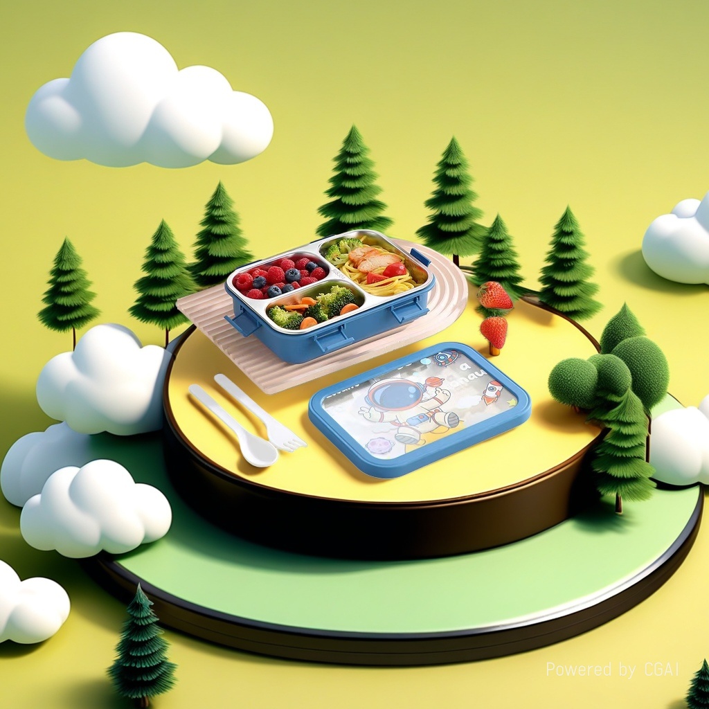 Six-compartment cartoon lunch box, stainless steel lunch box, sealed and insulated, with soup bowl and rice, portable bento lunch box Specification image