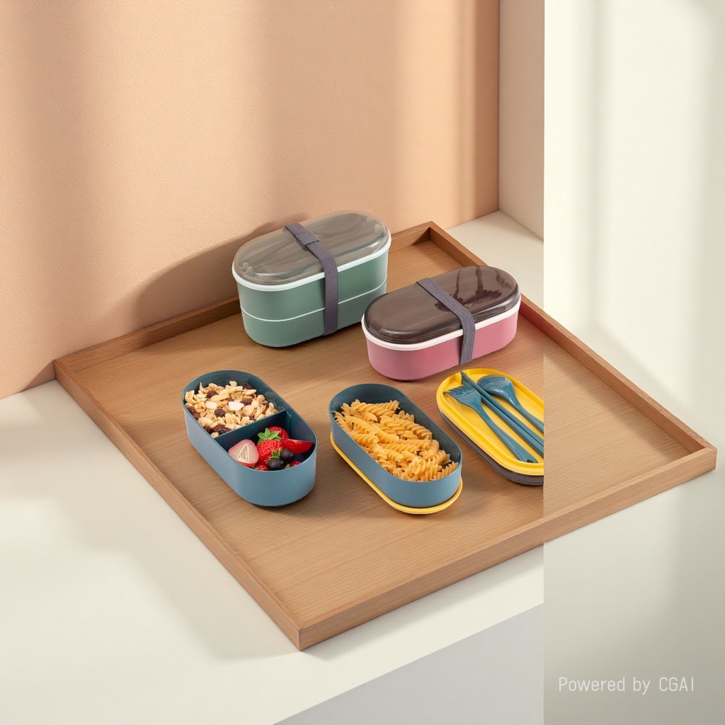 Cross-border direct supply, double-layer storage, single-layer separation, microwave-safe lunch box details Picture