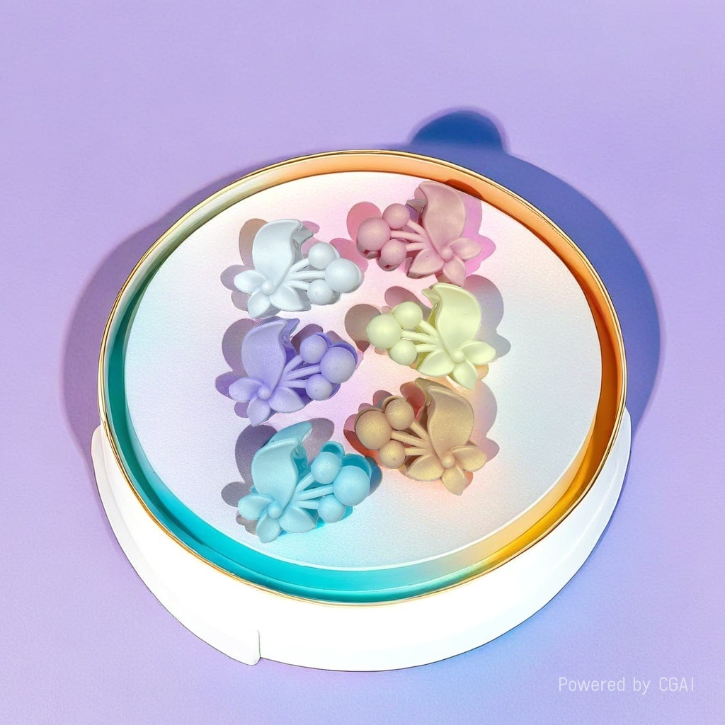 Korean version acrylic flower-shaped grabber six-color set: white, pink, purple, yellow, blue and gold details Picture