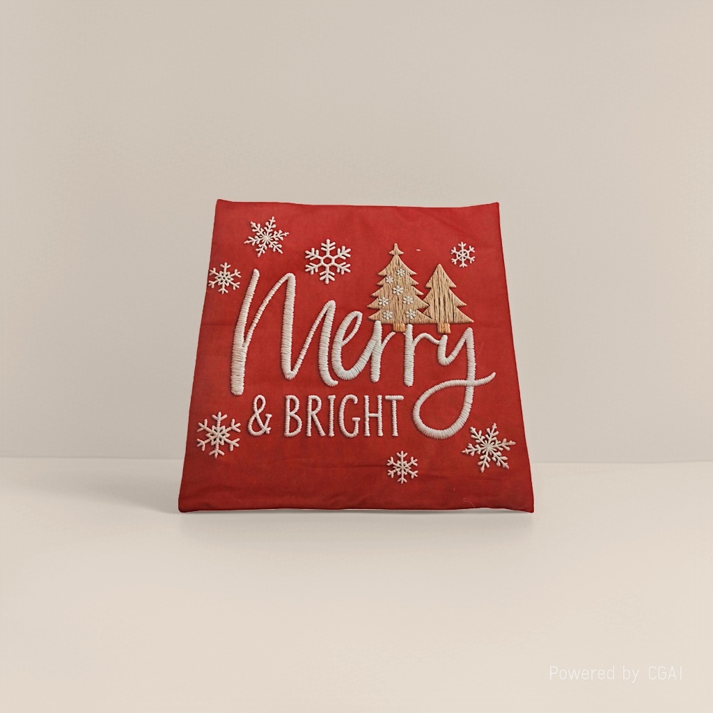 Red Christmas decorative fabric Merry & BRIGHT snowflake Christmas tree pattern Christmas pillowcase Application Scenario