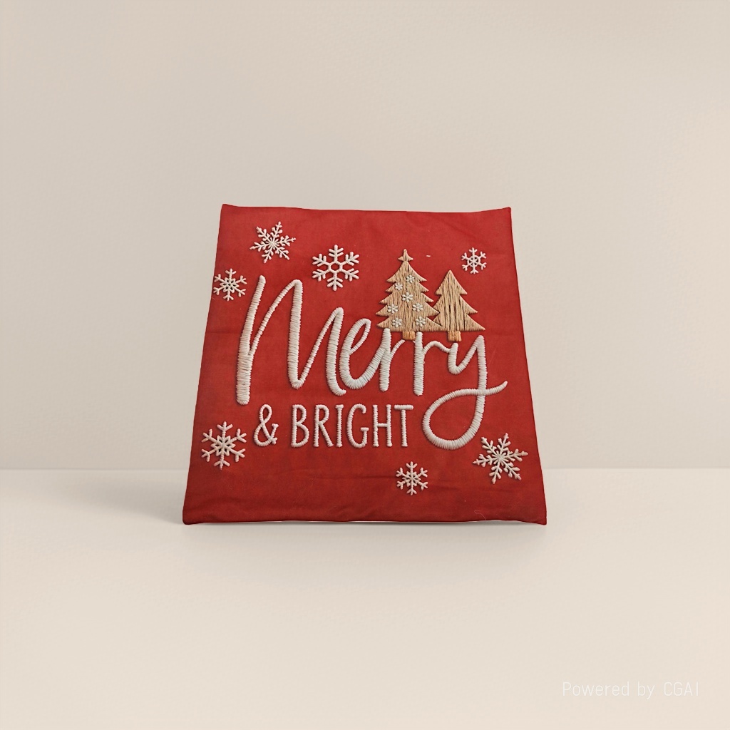Red Christmas decorative fabric Merry & BRIGHT snowflake Christmas tree pattern Christmas pillowcase Specification image
