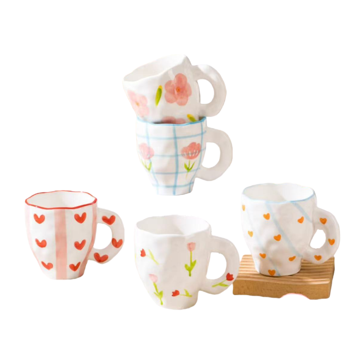 Underglaze hand-painted coffee cups and saucers, hand-molded creative small-capacity small heart-shaped irregular ceramic coffee cups, afternoon tea Item Picture