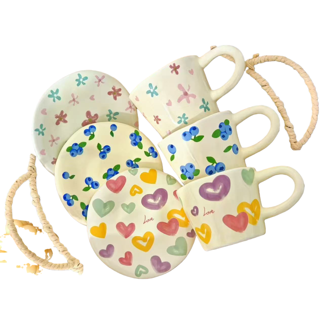 Hand-painted ceramic underglaze breakfast cups and plates with flowers, office afternoon tea and coffee cups and plates as souvenirs Item Picture