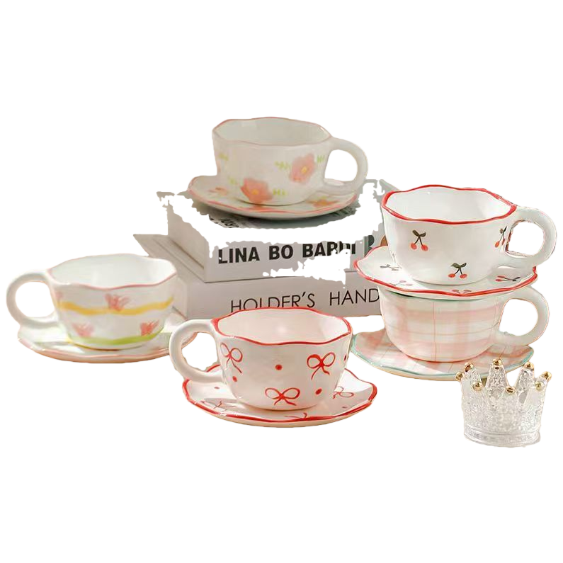 Creative coffee cup and saucer set, high appearance level, hand-molded ceramic water cup, hand-painted fresh afternoon tea cup, mug Item Picture