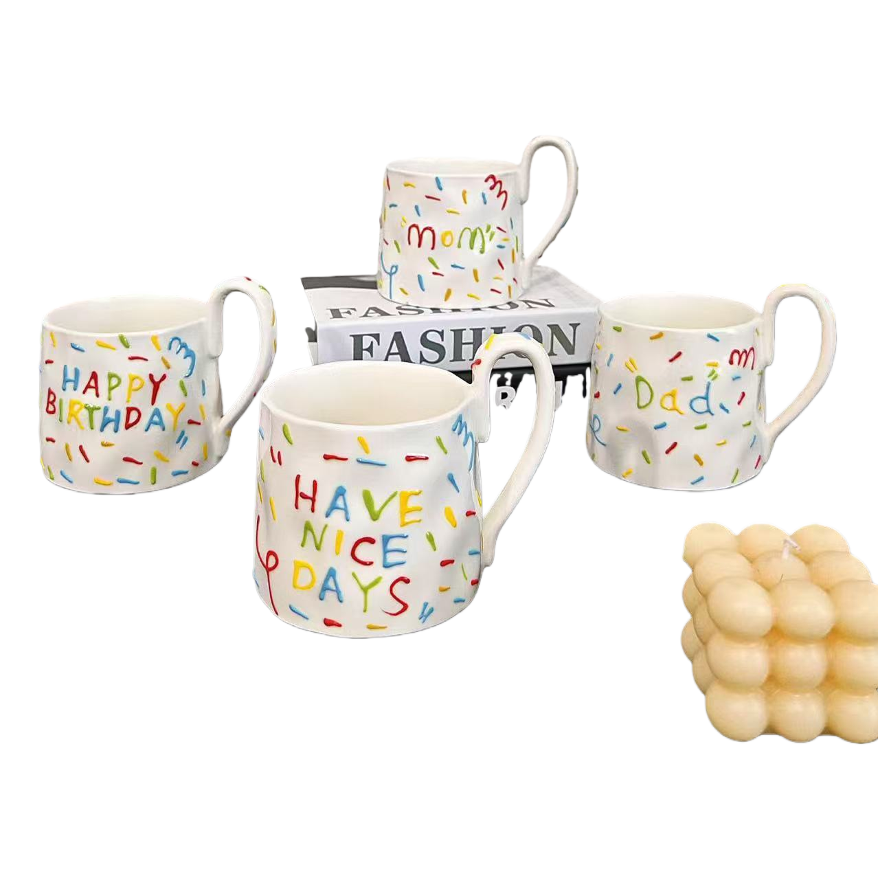 Cross-border ceramic sugar needle breakfast cups, ceramic mugs, embossed three-dimensional sugar needle milk cups, ceramic painted coffee cups Item Picture