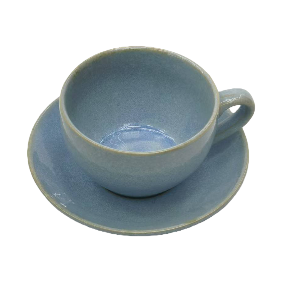 Turkish-style blue ceramic tea cup set with saucers and green tea water cups with leak-proof design