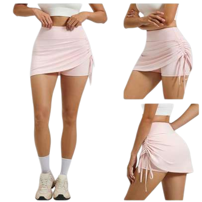 Pink sports short skirt, high-waisted women's slimming yoga running fitness dress Application Scenario