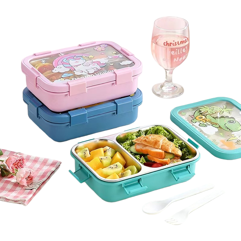 Six-compartment cartoon lunch box, stainless steel lunch box, sealed and insulated, with soup bowl and rice, portable bento lunch box Item Picture