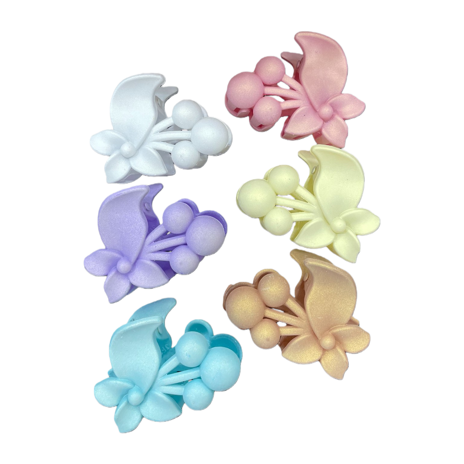 Korean version acrylic flower-shaped grabber six-color set: white, pink, purple, yellow, blue and gold Item Picture