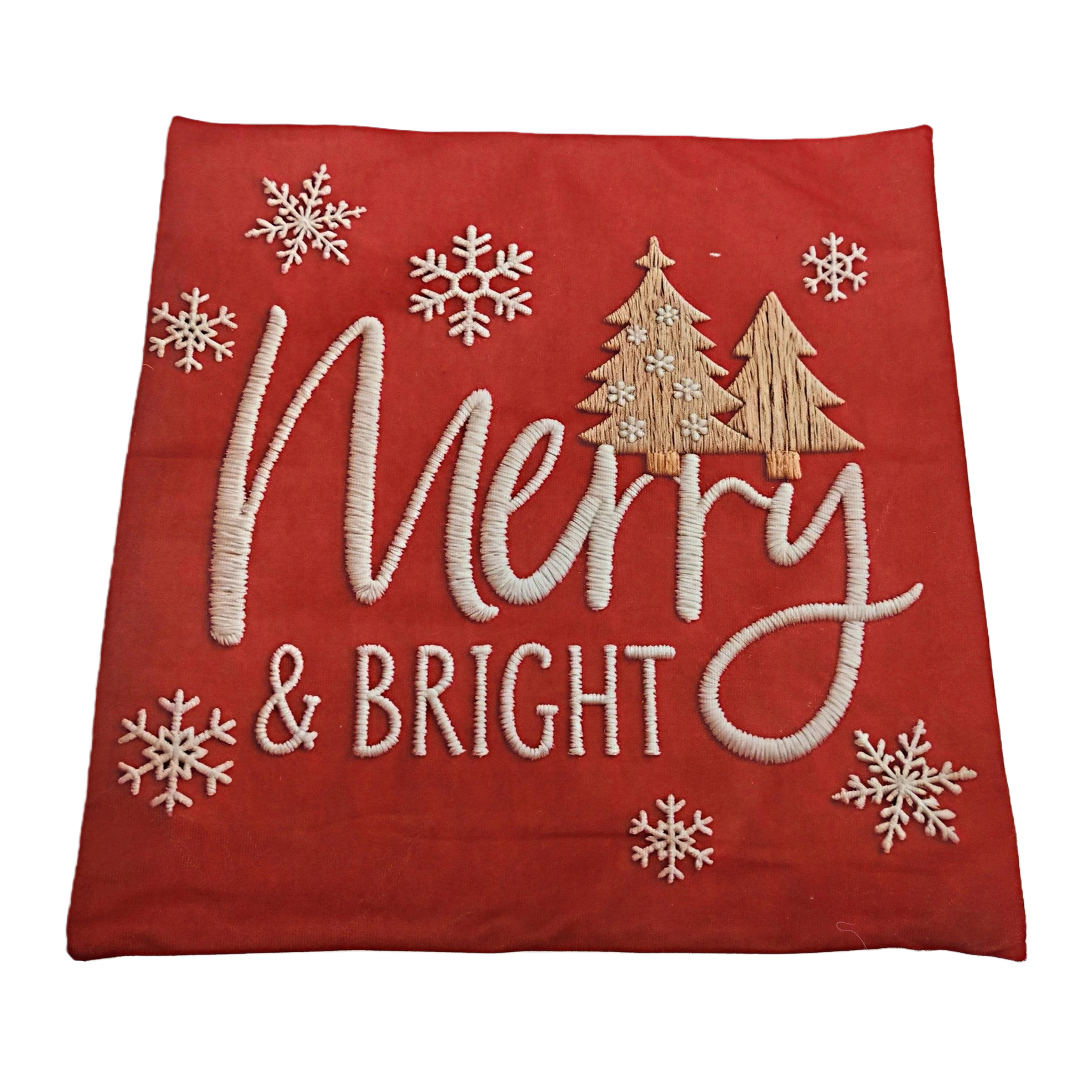 Red Christmas decorative fabric Merry & BRIGHT snowflake Christmas tree pattern Christmas pillowcase Item Picture