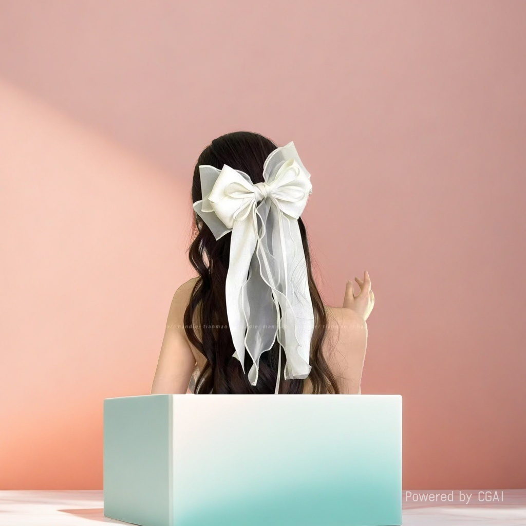 White bow hair clips, banana clips, shark clips, scratch clips, hair clips, hair decoration details Picture