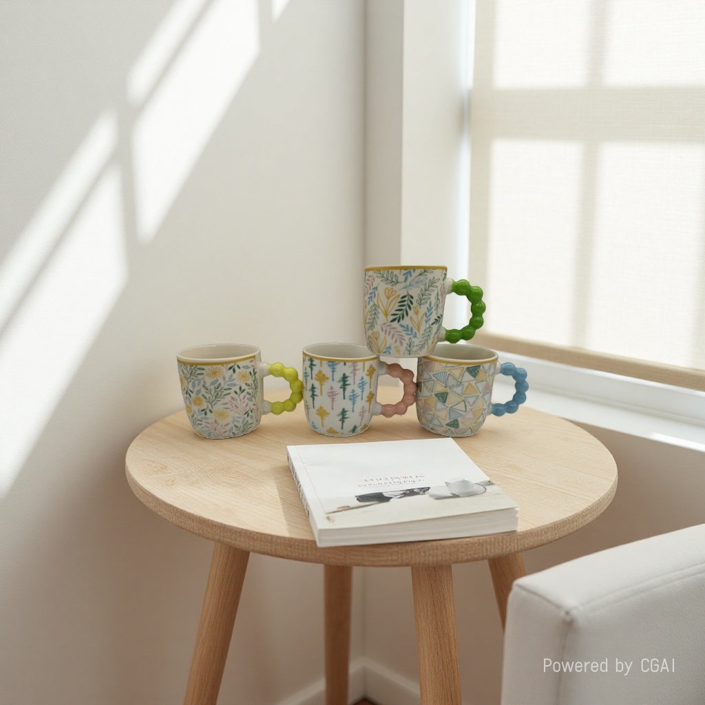 Mugs, household juice and milk cups, large-capacity personalized coffee cups, underglaze colored drinking cups details Picture