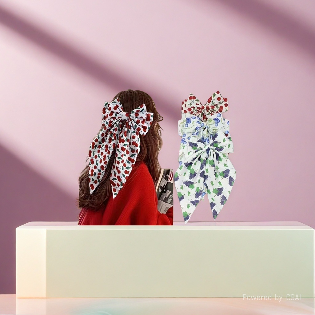 Cherry and grape pattern bow hair accessory, other hair accessories, cute and sweet headwear for girls details Picture
