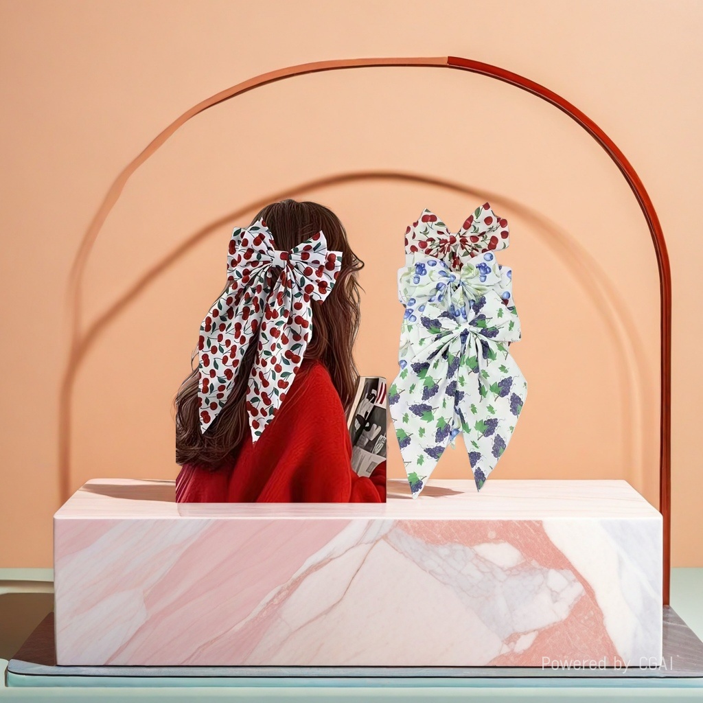 Cherry and grape pattern bow hair accessory, other hair accessories, cute and sweet headwear for girls Application Scenario