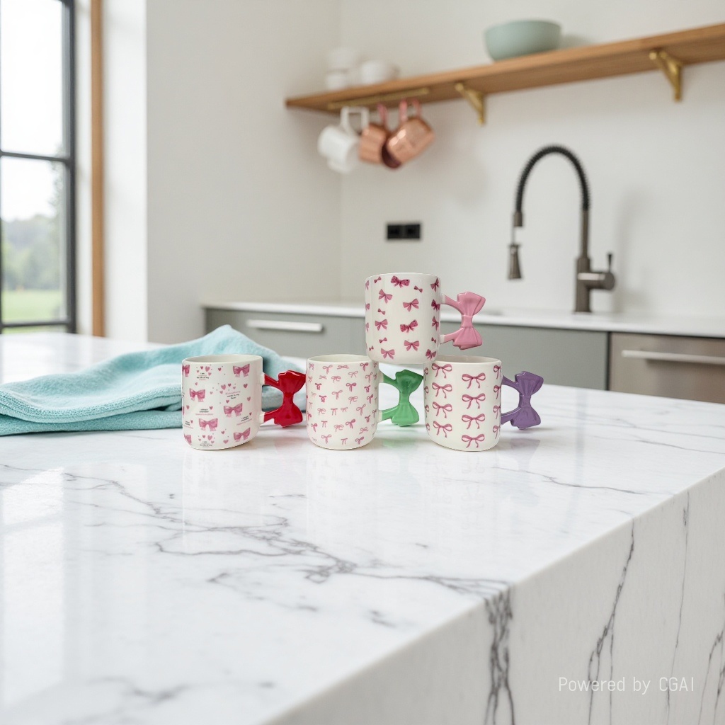 Pink bow ceramic mug, rocking smoothie mixing cup, glass European-style cup, ceramic cup Application Scenario