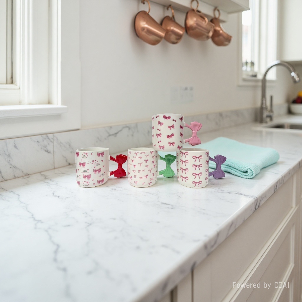 Pink bow ceramic mug, rocking smoothie mixing cup, glass European-style cup, ceramic cup Specification image