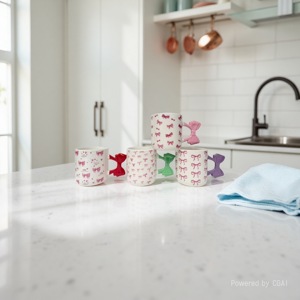 Pink bow ceramic mug, rocking smoothie mixing cup, glass European-style cup, ceramic cup details Picture
