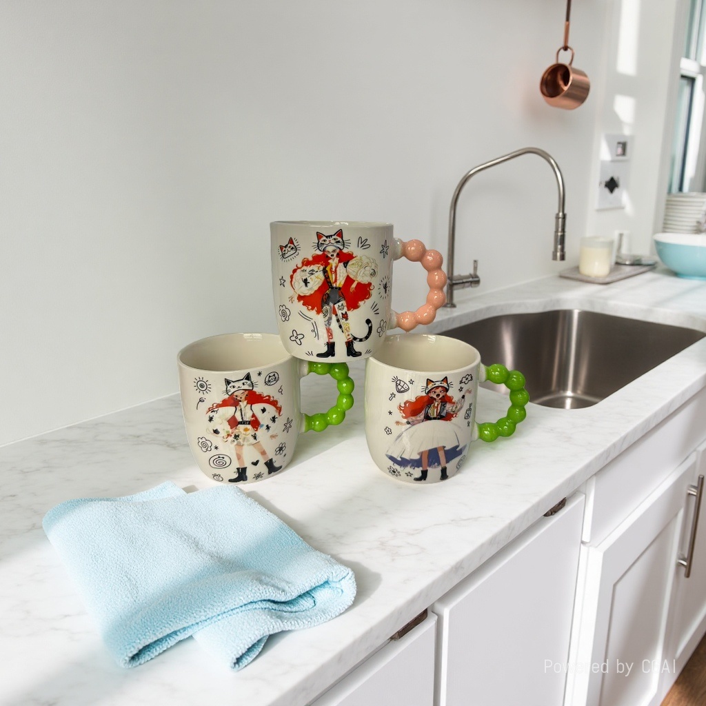 Jinbao Ceramic Cartoon Cat Girl pattern Ceramic cups, ceramic water cups, mugs cross-border wholesale Specification image